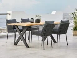 ELLEKILDE L180 Bord Teak + 4 BRAVA Stol Grå Snabbtorkande