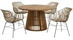 HOLTE Ø120 Bord Hårdträ + 4 ILDERHUSE Stol Natur -UteLuxe Butik 198964