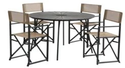 RANGSTRUP Ø130 Bord Svart + 4 NAGELSTI Klappstol Svart -UteLuxe Butik 198995