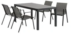 HAGEN L160 Bord Grå + 4 DOVERODDE Stapelstol Grå -UteLuxe Butik 199092 1